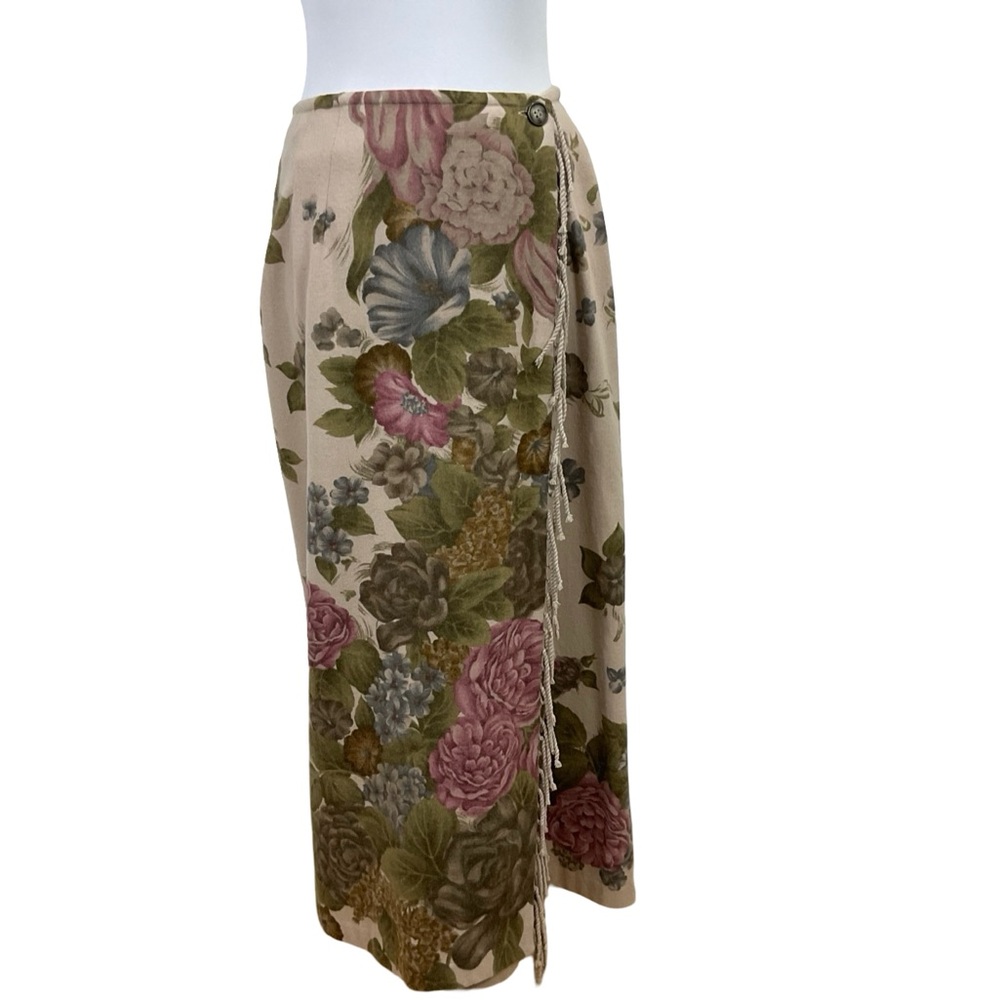 Vintage Telluride Clothing Co. Wool Blend Floral Fringe Wrap Skirt Size 10